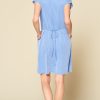 V Neck Mini Dress With Pockets Cinch Waist
