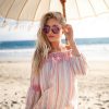 Striped Off Shoulder Top With Lace Trim 3/4