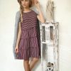 Stretchy Stripe Mini Dress: Ribbed Knit Round Neck