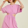 Washed Cotton Mini Dress T Shirt Style Cutout