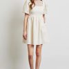 Textured Mini Dress Square Neck Bubble Sleeve Smocked