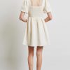 Textured Mini Dress Square Neck Bubble Sleeve Smocked
