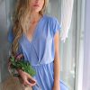V Neck Mini Dress With Pockets Cinch Waist