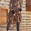 V Neck Boho Long Sleeve Asymmetric Dress With